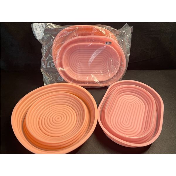 2 Sets of Silicone Bread Proofing Baskets (2pcs Each) - Includes 10" Oval & 9" Round - Pink - New