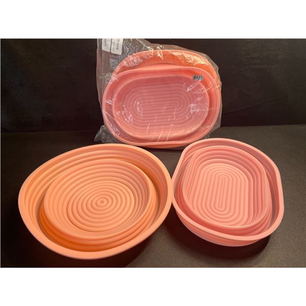 2 Sets of Silicone Bread Proofing Baskets (2pcs Each) - Includes 10" Oval & 9" Round - Pink - New