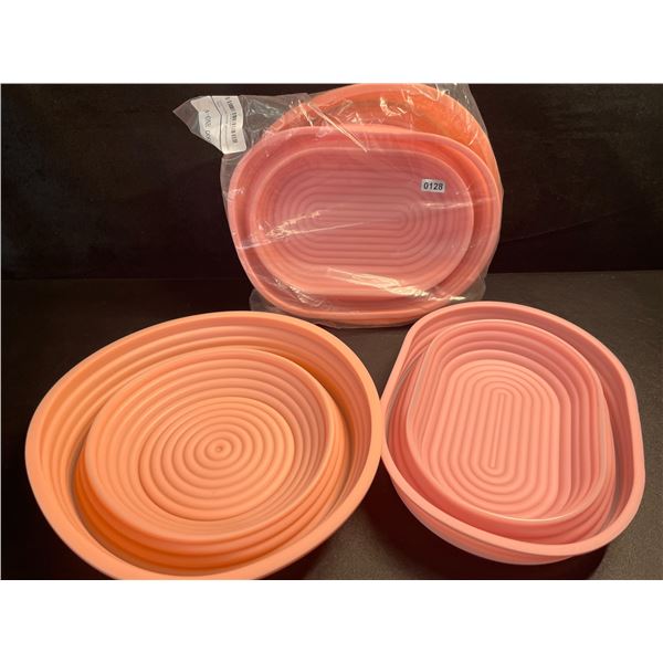 2 Sets of Silicone Bread Proofing Baskets (2pcs Each) - Includes 10" Oval & 9" Round - Pink - New