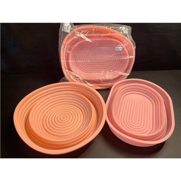 2 Sets of Silicone Bread Proofing Baskets (2pcs Each) - Includes 10" Oval & 9" Round - Pink - New