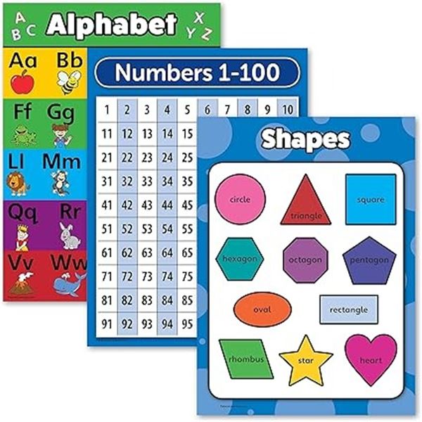 5 PalaceLearning 3-Pack ABC Alphabet + Numbers + Shapes Laminated Poster Sets - 18" x 24" - New