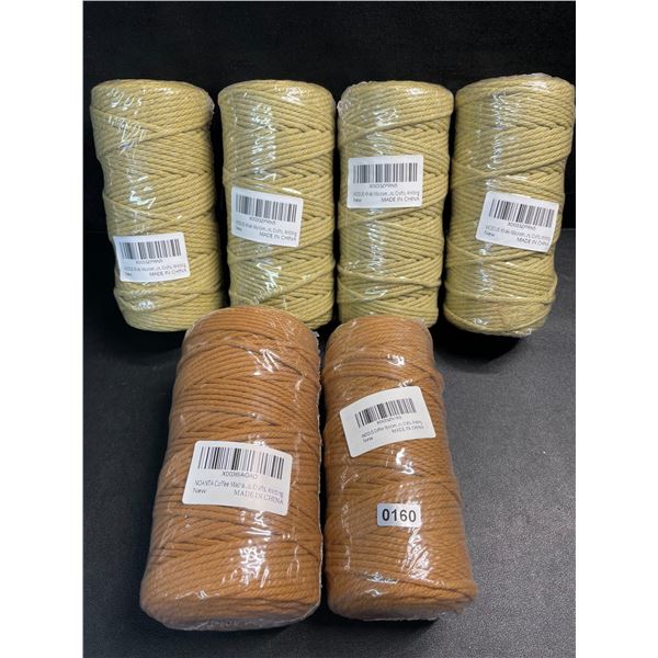 6 Assorted Rolls of Macrame Cord/Cotton Yarn - Approx. 109yards Per Roll (Tan/Beige Colours) - New