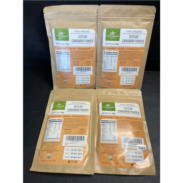 4 Ceylon Flavors Organic Ceylon Cinnamon Powder; Premium Special Grade Non GMO (3.5oz Each)