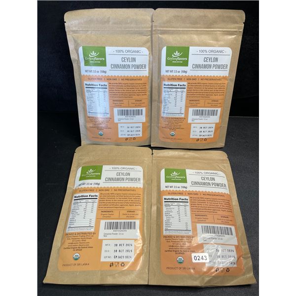 4 Ceylon Flavors Organic Ceylon Cinnamon Powder; Premium Special Grade Non GMO (3.5oz Each)