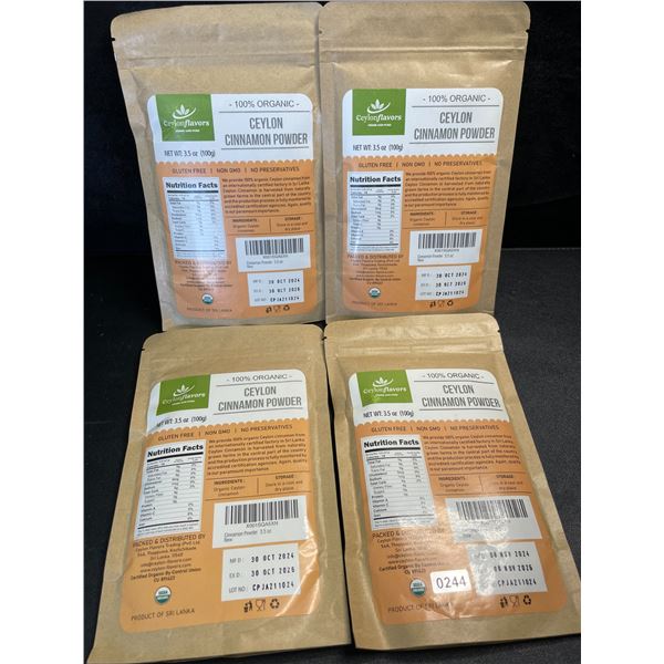 4 Ceylon Flavors Organic Ceylon Cinnamon Powder; Premium Special Grade Non GMO (3.5oz Each)