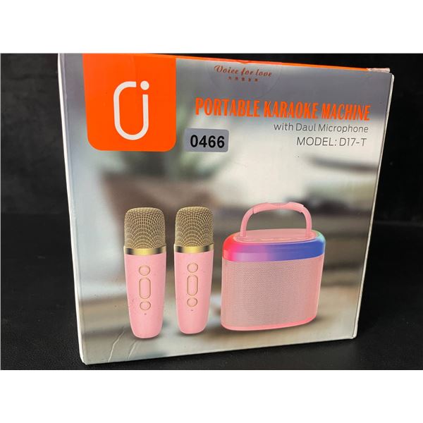 1 Portable Karaoke Machine with Dual Microphones (Model: D17-T) - Pink - New Sealed
