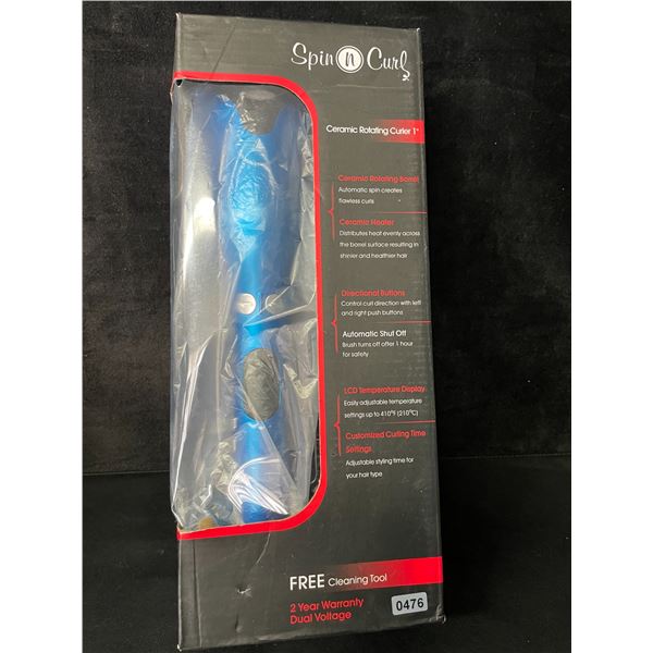 1 Spin n' Curl Ceramic Rotating Curler 1" Hair Curling Iron w/ LCD Temp Display - Blue - Brand New