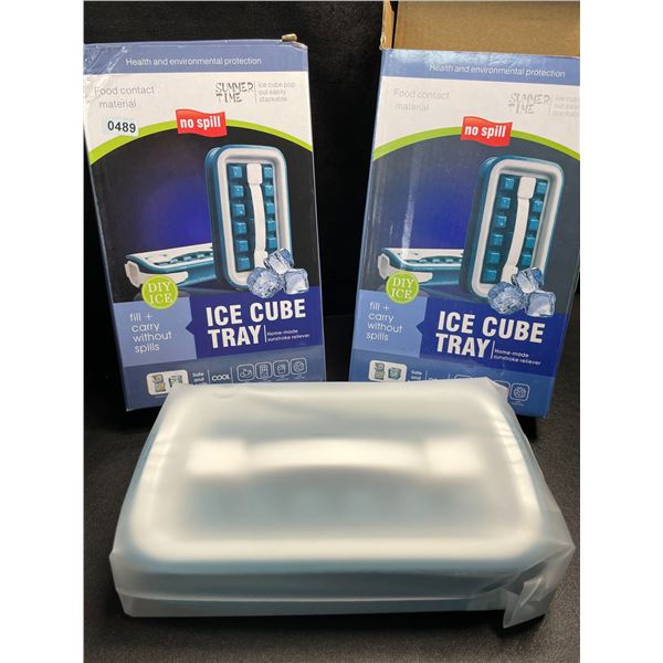 2 No Spill/Easy Fill Ice Cube Trays; Stackable Design - Brand New