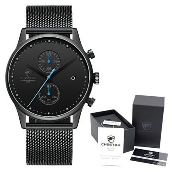 1 Cheetah Chronograph Mens Quartz Watch; 43mm; Stainless Steel/Black Band Design - Brand New