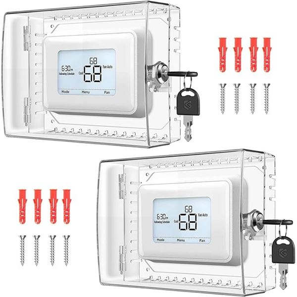2 Pack of Clear Thermostat Lock Box Covers with Keys (Fits Thermostats 5"H x 6"W or Smaller) - New