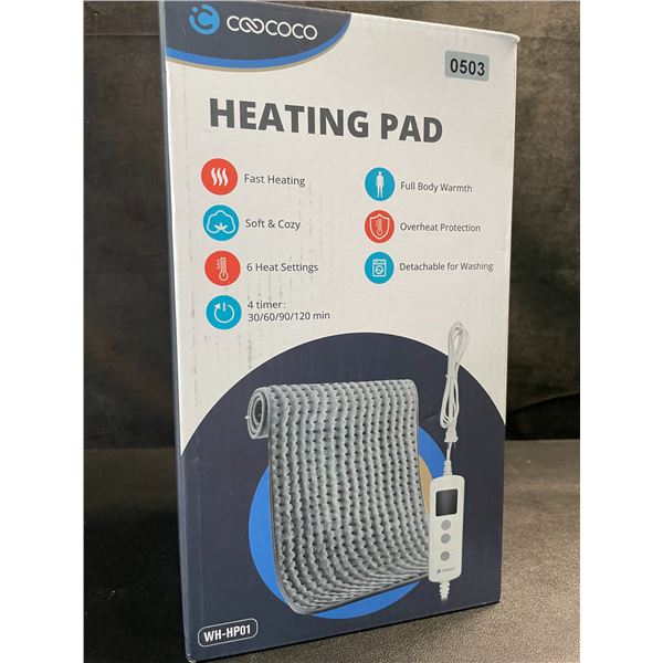 1 CooCoCo Electric Heating Pad (18" x 33" Large Size) - Grey; 6 Heat Settings - Brand New!