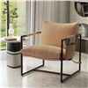 Image 1 : 1 Fahomiss Sling Accent Chair for Living Room; Modern Metal Frame Armchair w/ Cushion (Khaki) - NEW