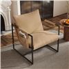 Image 7 : 1 Fahomiss Sling Accent Chair for Living Room; Modern Metal Frame Armchair w/ Cushion (Khaki) - NEW