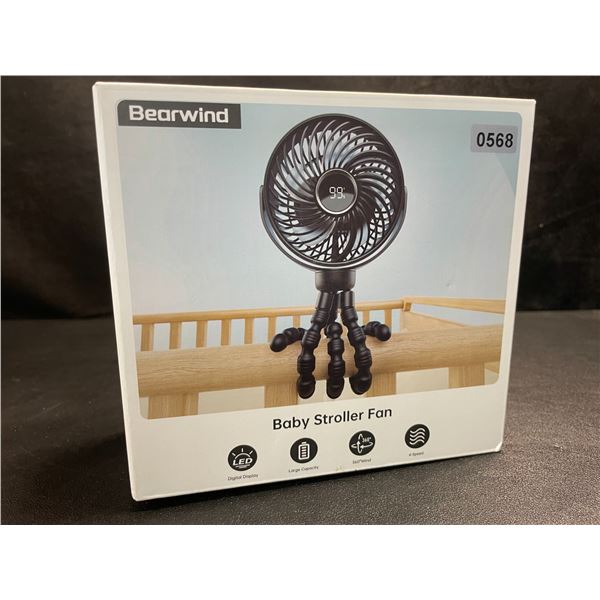 1 Bearwind Portable Baby Stroller Fan for Travel; Rechargeable w 4-Speeds - New in Box