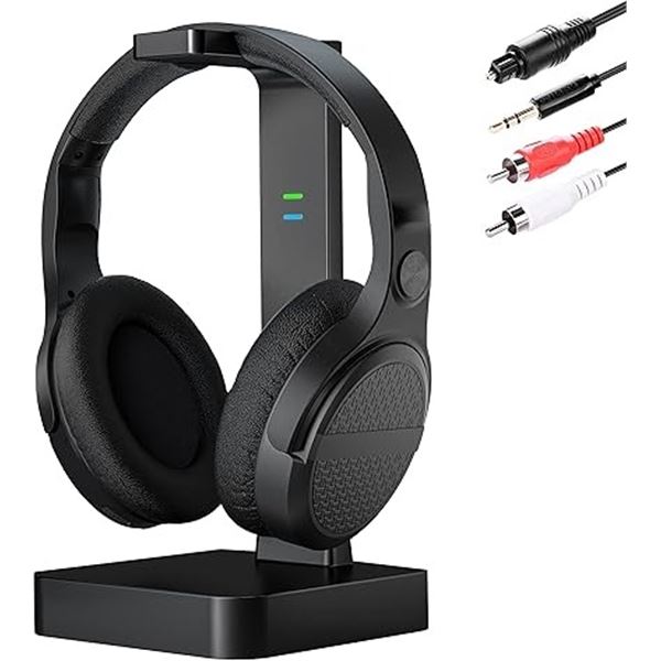 1 ANSTEN 2.4G Hi-Fi Audio Wireless TV Headphones w/ Charging Dock; 197FT Range/10hr Play - NEW