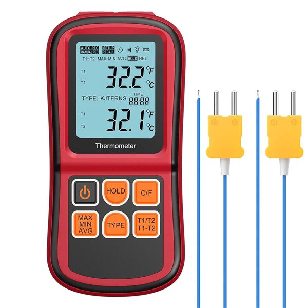1 Kamtop LCD Dual Channel Digital Thermometer w/ Two K type Thermometer Probes - New