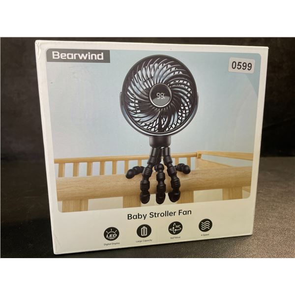 1 Bearwind Portable Baby Stroller Fan for Travel; Rechargeable w 4-Speeds - New in Box
