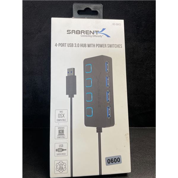 1 Sabrent 4-Port USB 3.0 Hub with Power Switch - New