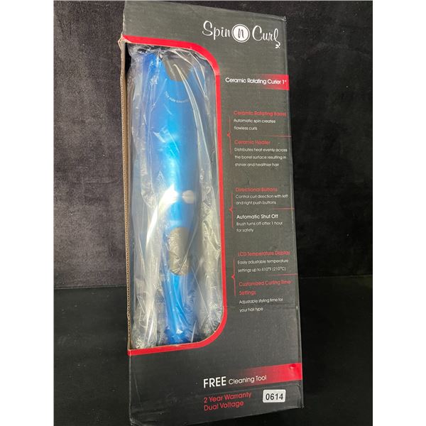 1 Spin n' Curl Ceramic Rotating Curler 1" Hair Curling Iron w/ LCD Temp Display - Blue - Brand New