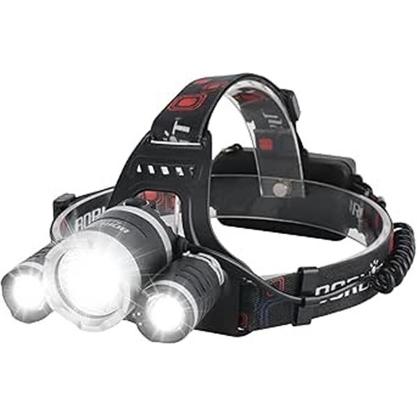 1 Boruit RJ3000 High Power LED Rechargeable Headlamp with 3 Lights - New