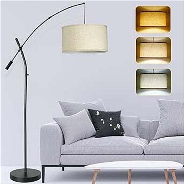 1 Arc Floor Lamp/Modern Adjustable Swing Arm Tall Floor Lamp w/ Linen Shade - New (Dmg Box)