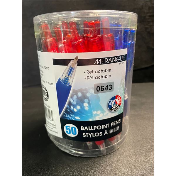 Merangue 50-Pack of Retractable Ballpoint Pens (Blue/Red/Black) - New