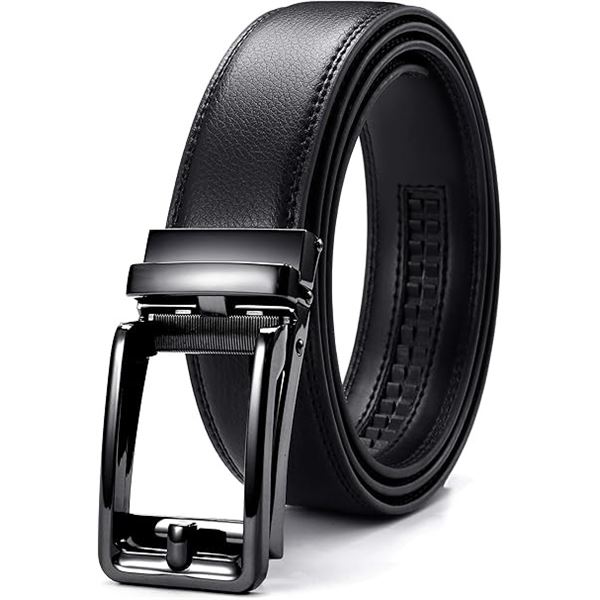 2 Mens Leather Belts - Adjustable Fit/Ratchet Belts (Fits 32" to 38" Waist) - Black - New in Box