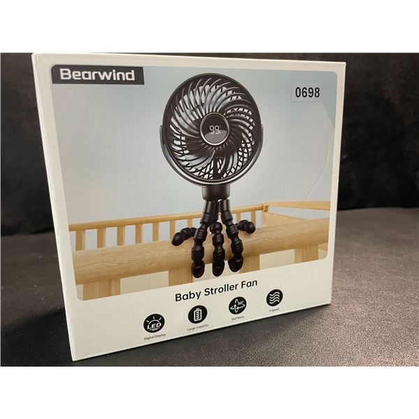 1 Bearwind Portable Baby Stroller Fan for Travel; Rechargeable w 4-Speeds - New in Box