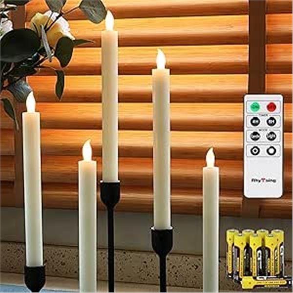 5-Pack of 10" Ivory Flameless Taper Candles - Battery Operated Candles w/ Remote Control - New