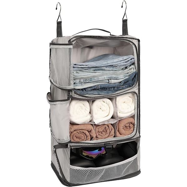 1 Elezay Hanging Garment Organizer; Great for Travel/Space-Saving - XXL; Grey - New