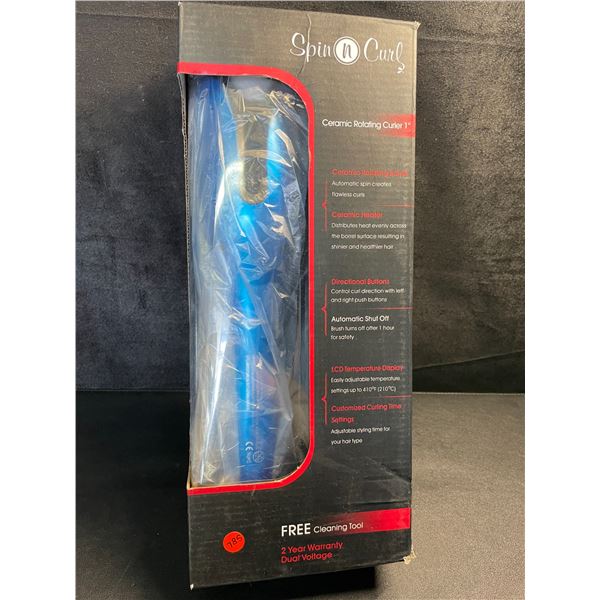 1 Spin n' Curl Ceramic Rotating Curler 1" Hair Curling Iron w/ LCD Temp Display - Blue - Brand New