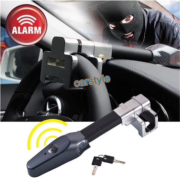 1 Lockable Steering Wheel Anti Theft Device with Built in Alarm and Keys - Open Box New