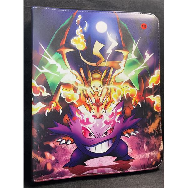 1 Leather Premium Pokemon Card Storage Binder - 9-Pocket Pages; Gengar/Pikachu Design - New