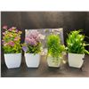 Image 2 : Set of 4 Small Artificial Table Plants/Flowers for Decor - New