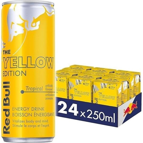 Red Bull Energy Drinks - The Yellow Edition - Tropical - 6 x 4-Packs (24 x 250ml Cans) BB: 03/2025