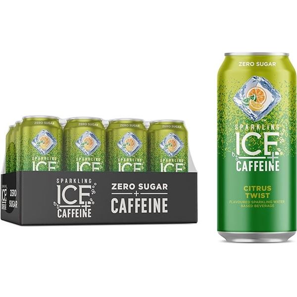 1 Case of Sparkling Ice Caffeine Citrus Twist Sparkling Water - 12 Cans (473ml Each) - BB: APR/2025