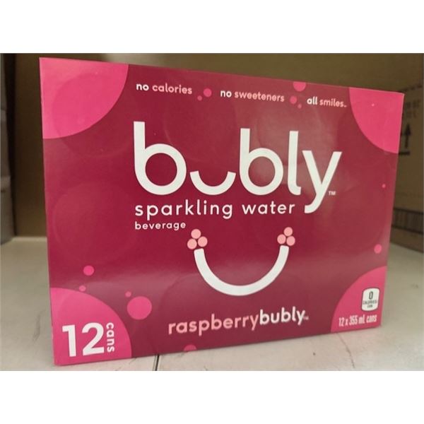 1 Case of Raspberry Bubly Sparkling Water Beverages - 12 x 355ml Cans - BB: AL 07/2025