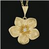 Image 3 : Solid 14k Yellow Gold 0.04 ctw Diamond Detailed Textured Flower Pendant Necklace