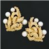 Image 2 : Vintage 14K Gold Cultured Pearl Textured Overlap Knot Clip On Statement Earrings