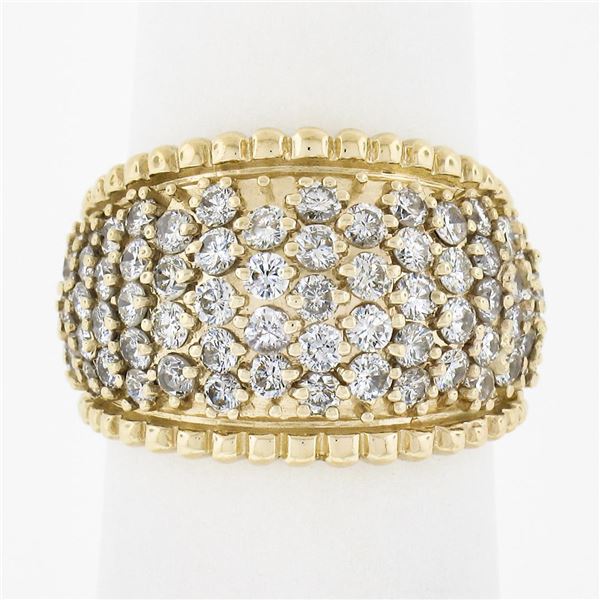 14k Yellow Gold 2 ctw Prong Set Round Brilliant Diamond Wide Dome Cigar Band Rin