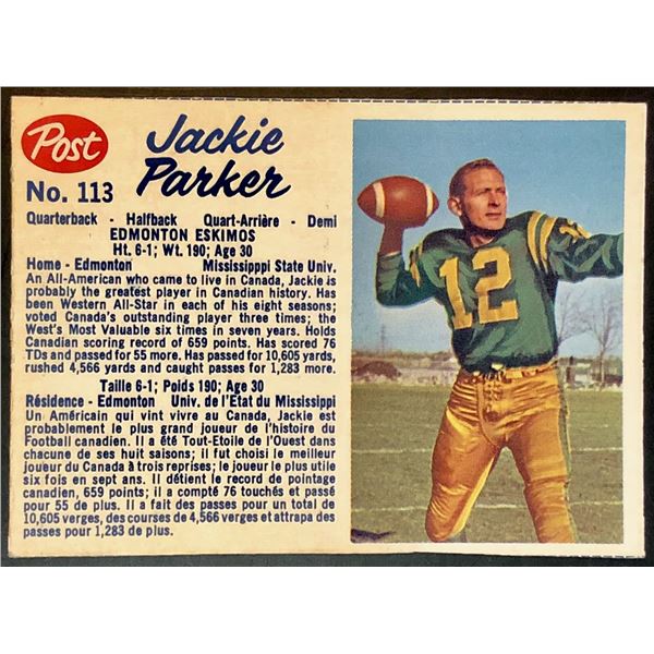 1962 POST CEREAL JACKIE PARKER (HOF)