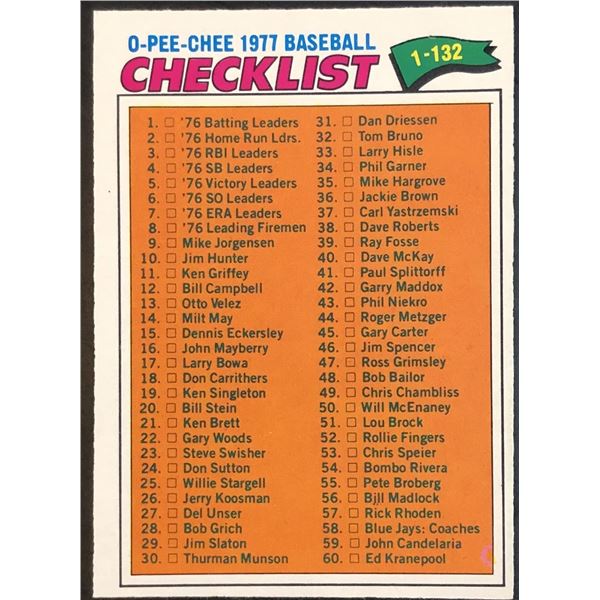 1977 O-PEE-CHEE CHECKLIST
