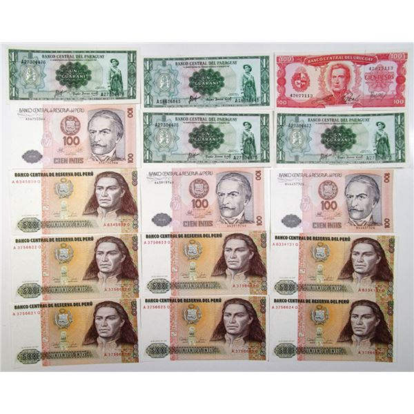 Peru, Paraguay, and Uruguay. 1960s to 1980s. South American Banknote Assortment.