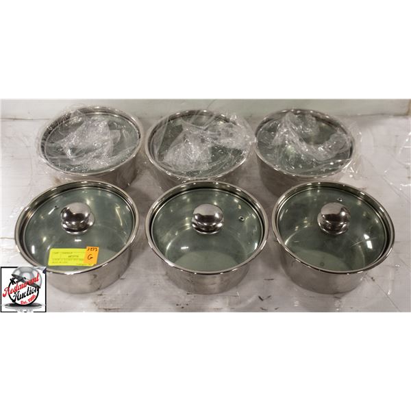6 NEW  6" S/S HOT POT INDUCTION POTS /W LIDS