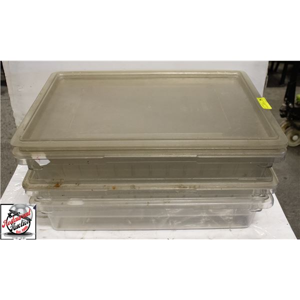 4 STORAGE BINS W/ LIDS 18"  X 26" X 6"
