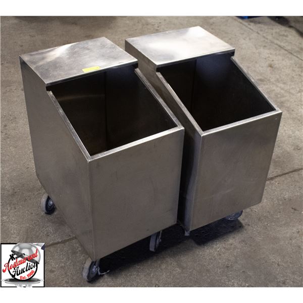 2 S/S BINS ON CASTORS 15" X 24" X 30"