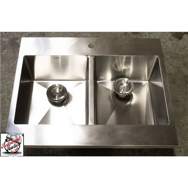 BIANCO DOUBLE WELL S/S DROP IN SINK W/ DRAINS