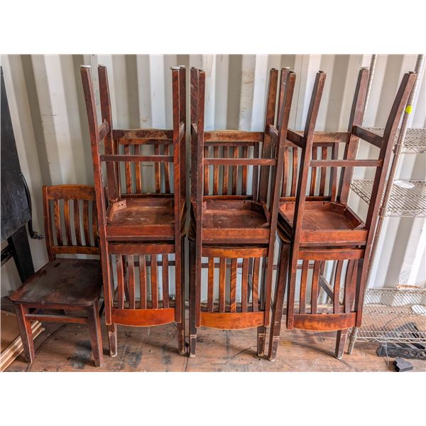 6 WOODEN BAR CHAIRS & 1 DINING CHAIR *AS IS