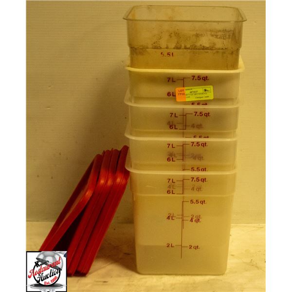 5 CAMBRO 7.5 QT DRY STORAGE BINS W/ LIDS