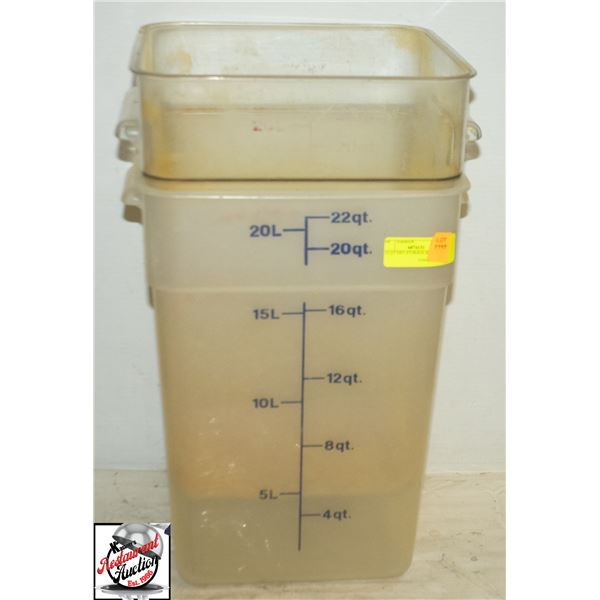2 22 QT DRY STORAGE BINS NO LIDS